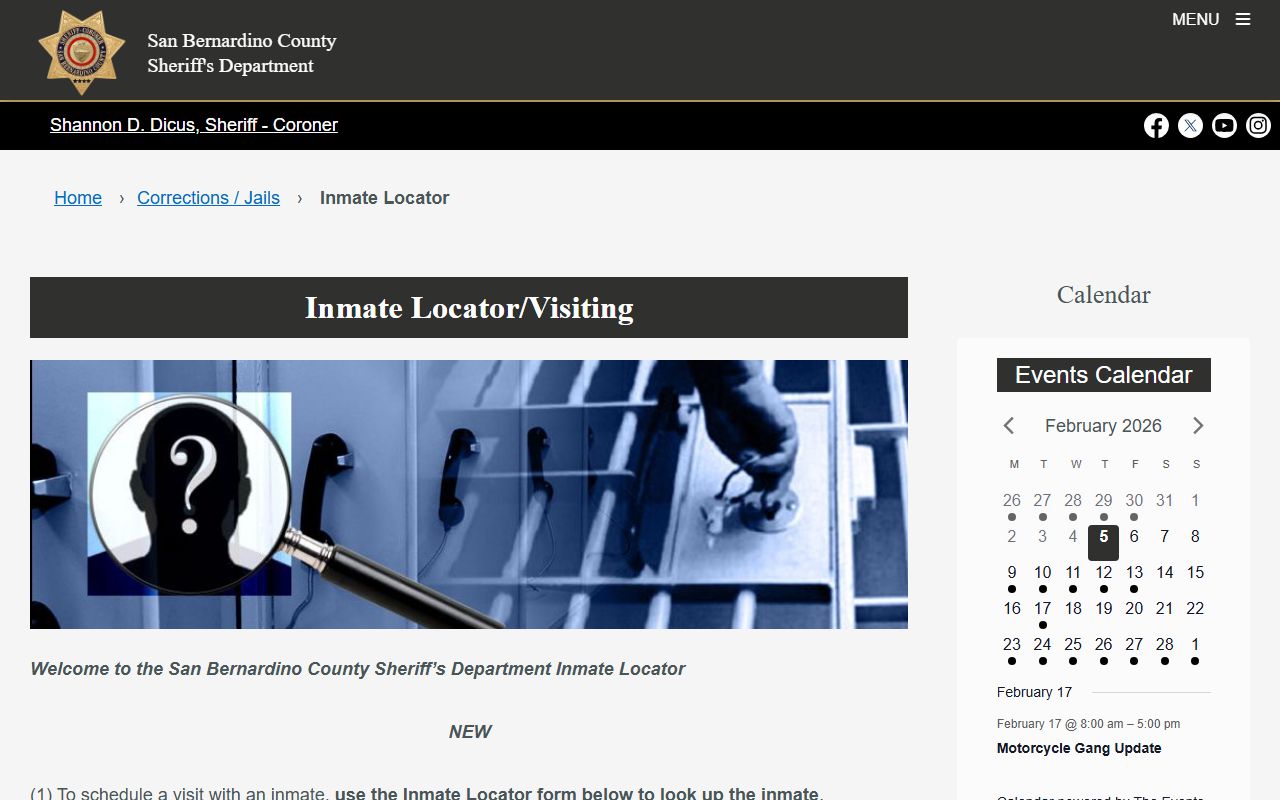 San Bernardino County Sheriff inmate locator for busted mugshots
