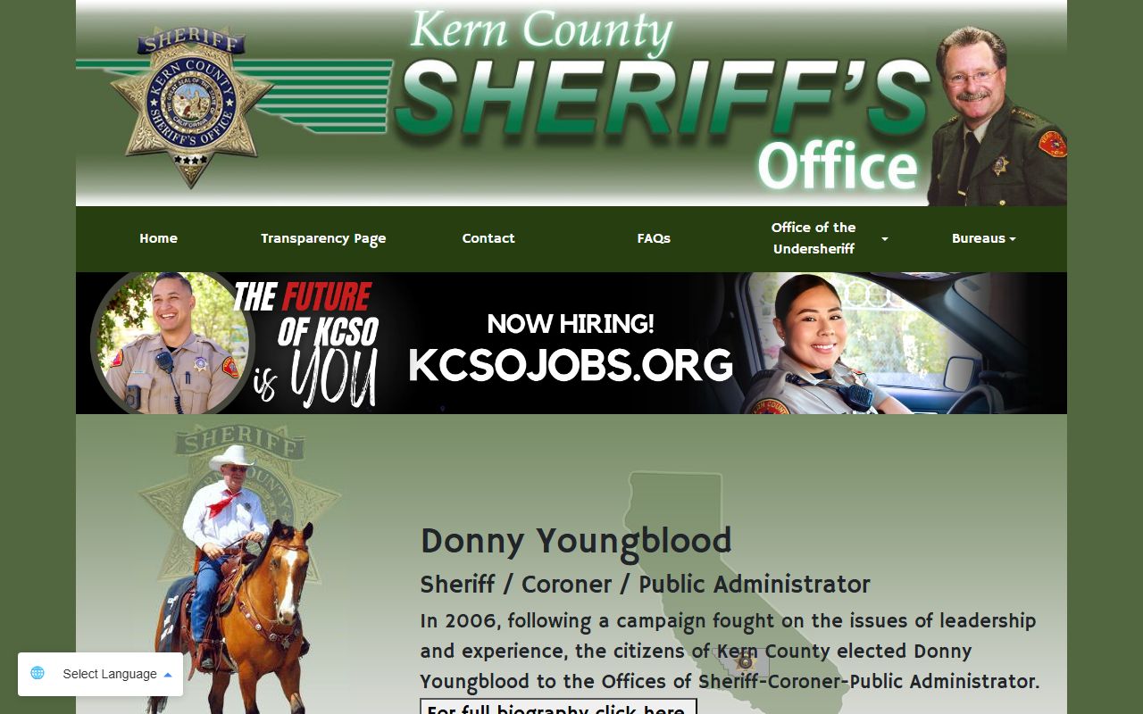 Kern County Sheriff Office website for busted mugshots search