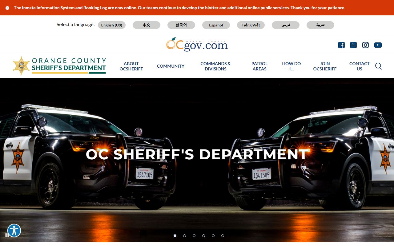 Orange County Sheriff Department home page for busted mugshots
