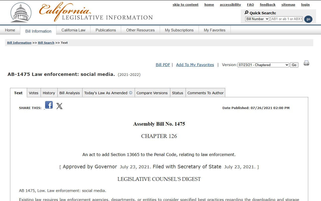 AB 1475 bill text restricting California busted mugshots on social media